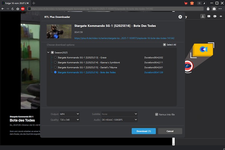 RTL Plus Downloader Schritt 3